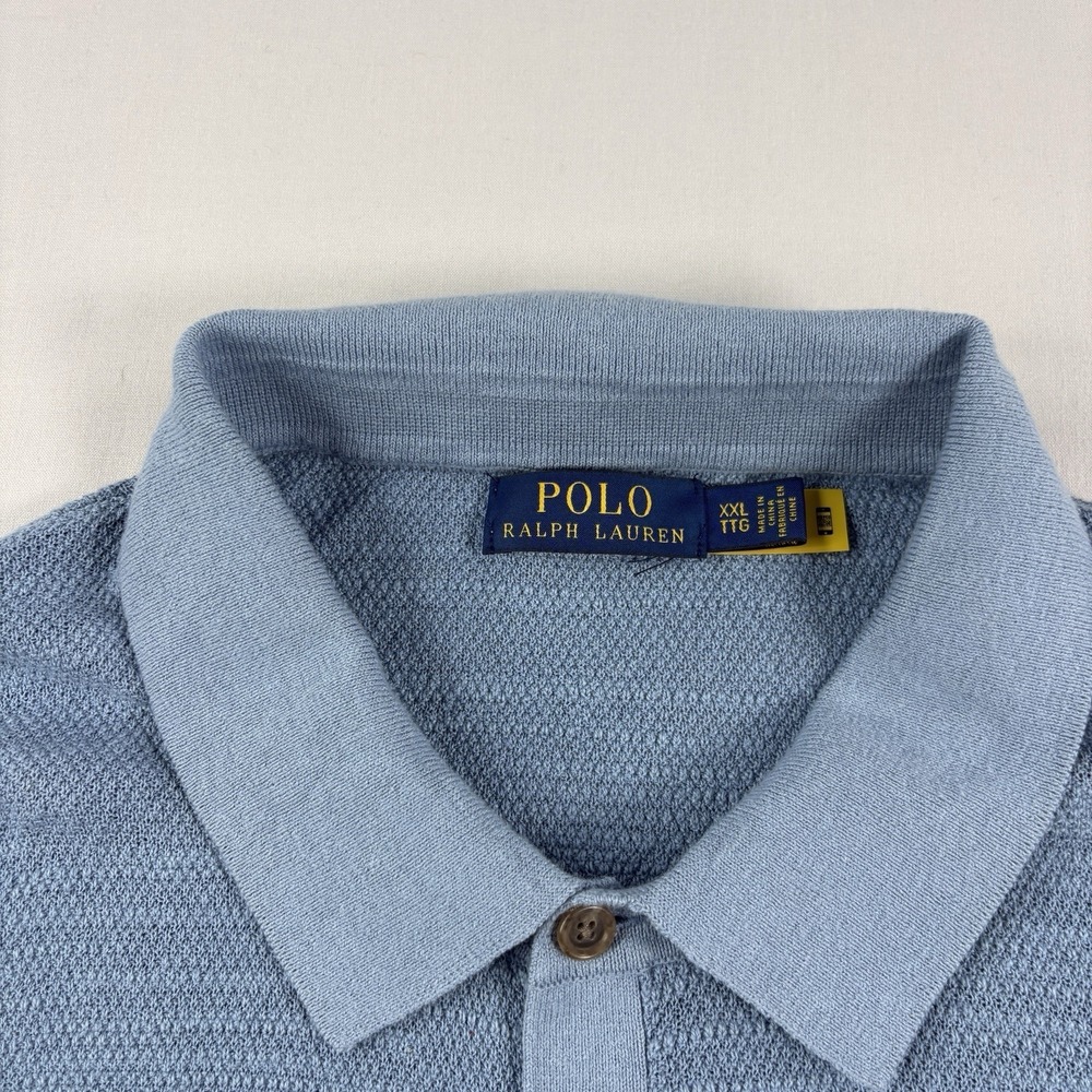 Polo Ralph Lauren Sweater‎ Men's 2XL Blue Linen Cotton Blend Polo Collar Stretch - Picture 4 of 10